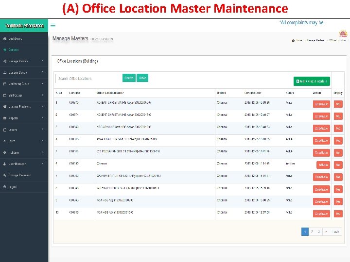 (A) Office Location Master Maintenance 