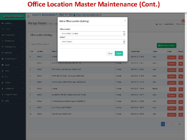 Office Location Master Maintenance (Cont. ) 