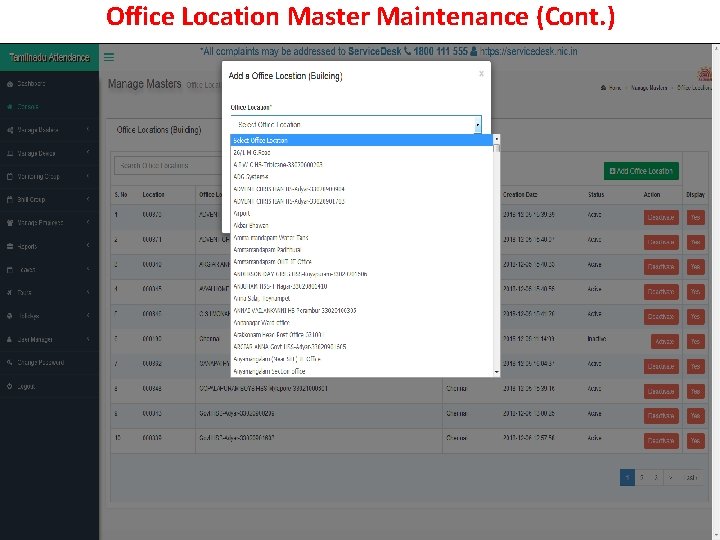 Office Location Master Maintenance (Cont. ) 