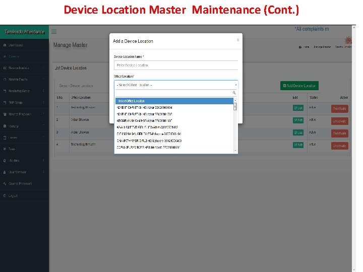 Device Location Master Maintenance (Cont. ) 