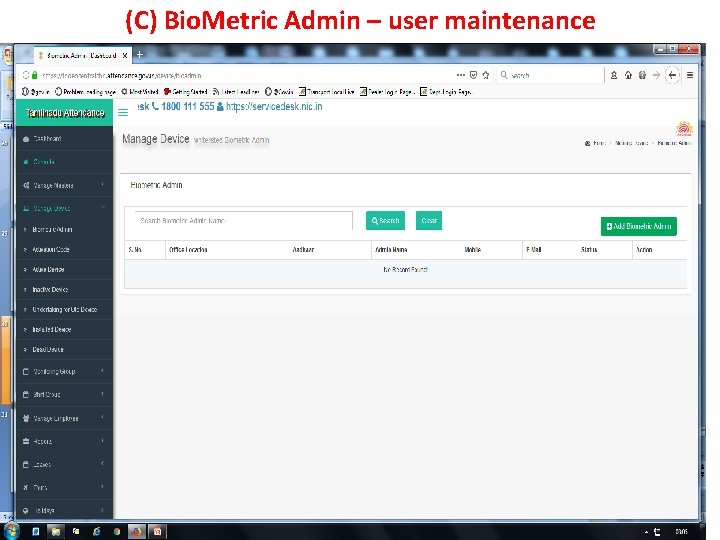(C) Bio. Metric Admin – user maintenance 