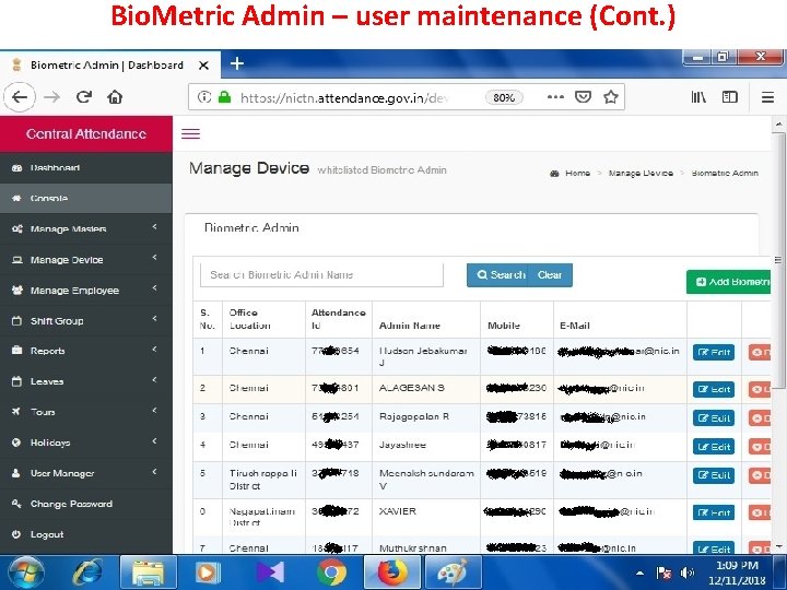 Bio. Metric Admin – user maintenance (Cont. ) 