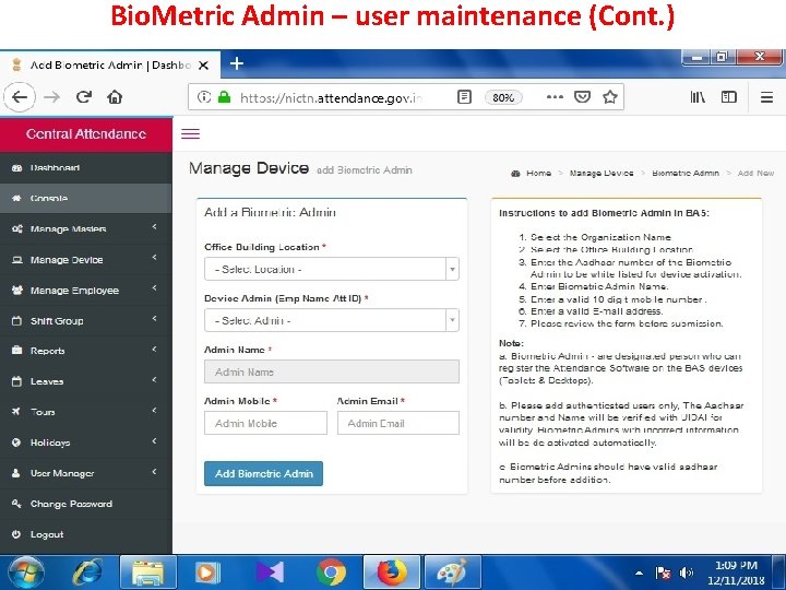 Bio. Metric Admin – user maintenance (Cont. ) 