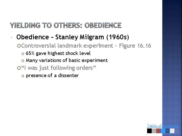  Obedience – Stanley Milgram (1960 s) Controversial “I landmark experiment – Figure 16.