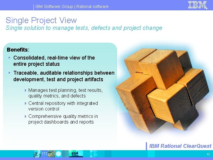 IBM Software Group | Rational software ® Single Project View Single solution to manage