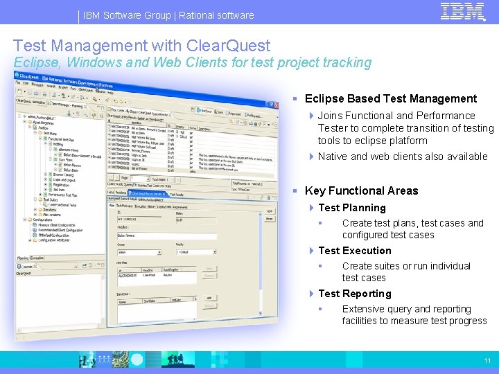 IBM Software Group | Rational software ® Test Management with Clear. Quest Eclipse, Windows