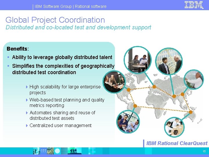 IBM Software Group | Rational software ® Global Project Coordination Distributed and co-located test