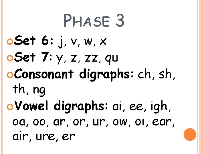  Set PHASE 3 6: j, v, w, x Set 7: y, z, zz,