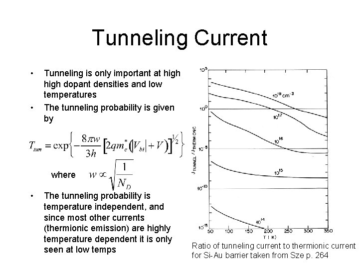 Tunneling Current • • Tunneling is only important at high dopant densities and low