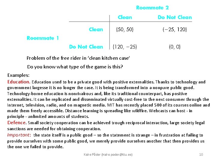 Problem of the free rider in ‘clean kitchen case’ Do you know what type