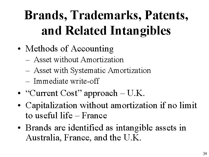 Brands, Trademarks, Patents, and Related Intangibles • Methods of Accounting – Asset without Amortization