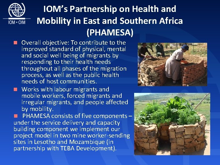 IOM’s Partnership on Health and Mobility in East and Southern Africa (PHAMESA) n Overall