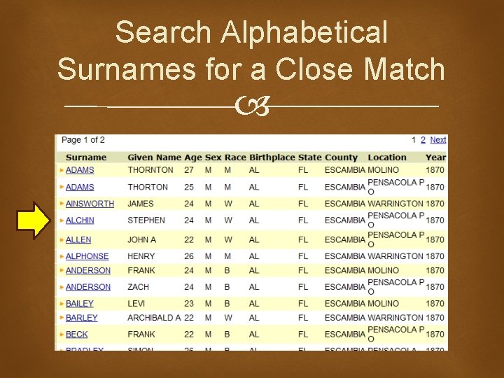 Search Alphabetical Surnames for a Close Match 