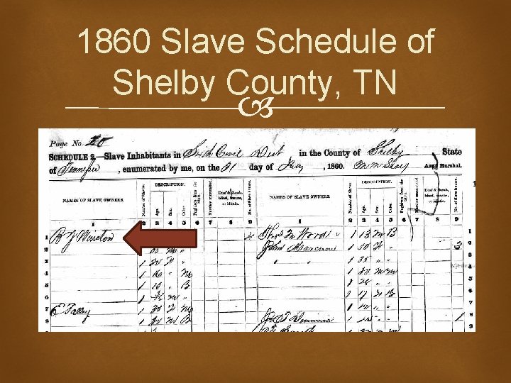 1860 Slave Schedule of Shelby County, TN 