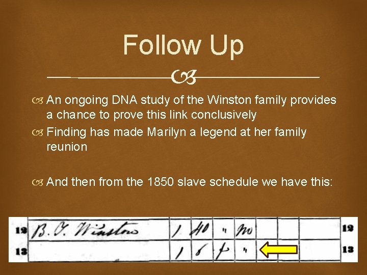 Follow Up An ongoing DNA study of the Winston family provides a chance to