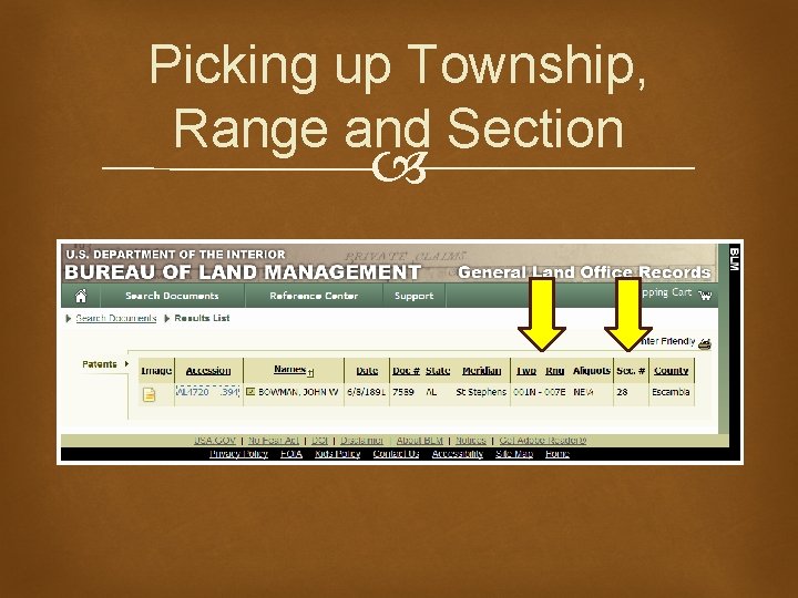Picking up Township, Range and Section 