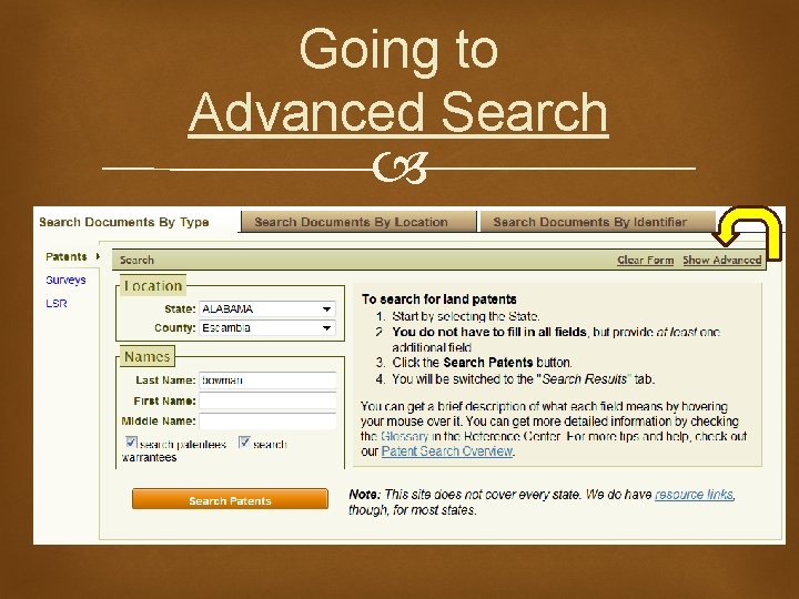 Going to Advanced Search 