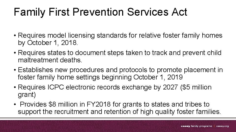 Family First Prevention Services Act • Requires model licensing standards for relative foster family