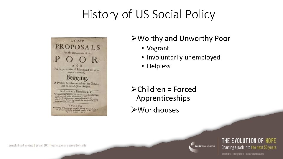 History of US Social Policy ØWorthy and Unworthy Poor • Vagrant • Involuntarily unemployed