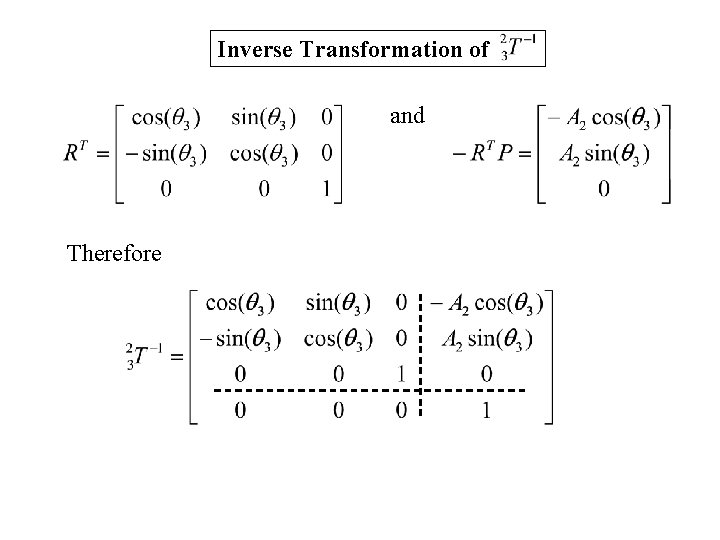Inverse Transformation of and Therefore 