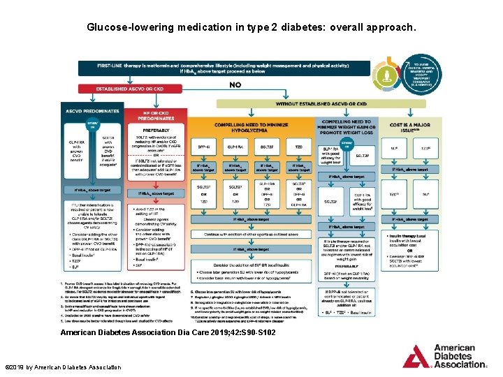 Glucose-lowering medication in type 2 diabetes: overall approach. American Diabetes Association Dia Care 2019;