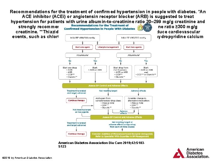 Recommendations for the treatment of confirmed hypertension in people with diabetes. *An ACE inhibitor