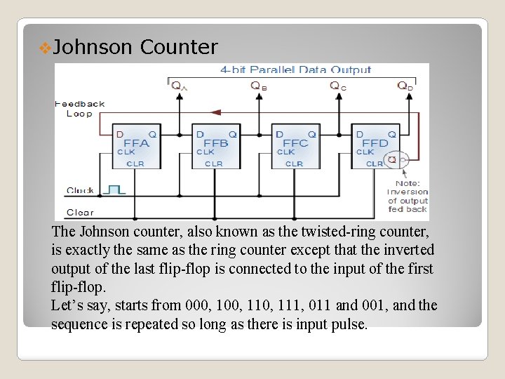 v. Johnson Counter The Johnson counter, also known as the twisted-ring counter, is exactly