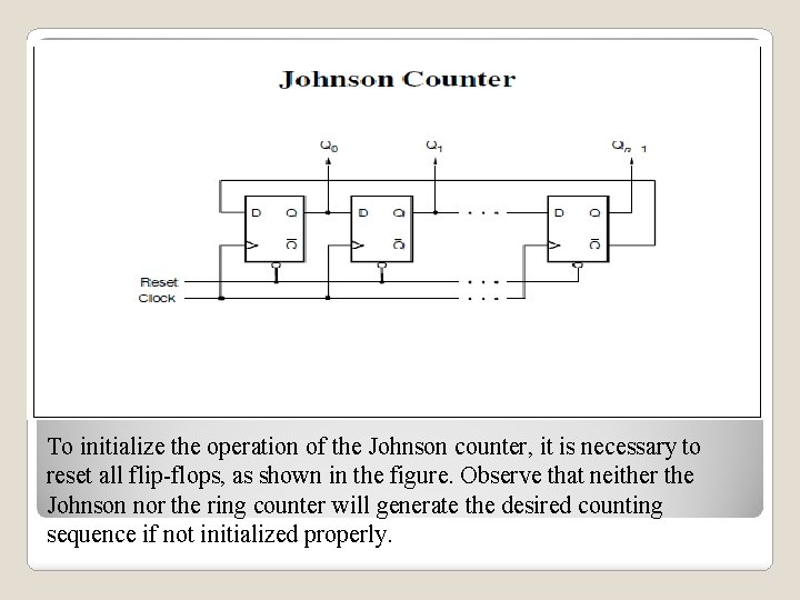 To initialize the operation of the Johnson counter, it is necessary to reset all