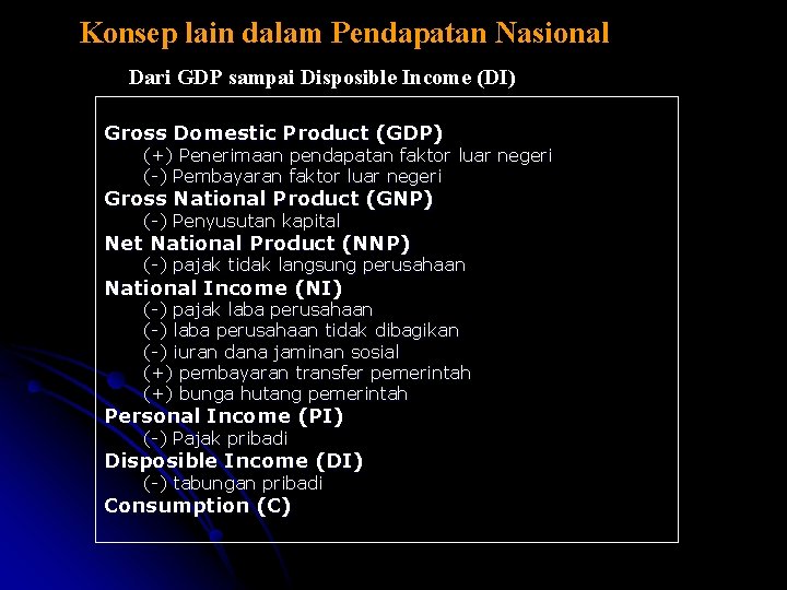 Konsep lain dalam Pendapatan Nasional Dari GDP sampai Disposible Income (DI) Gross Domestic Product