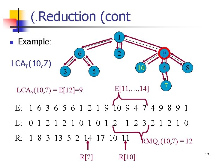 (. Reduction (cont n 1 Example: 6 LCAT(10, 7) 3 2 9 10 5