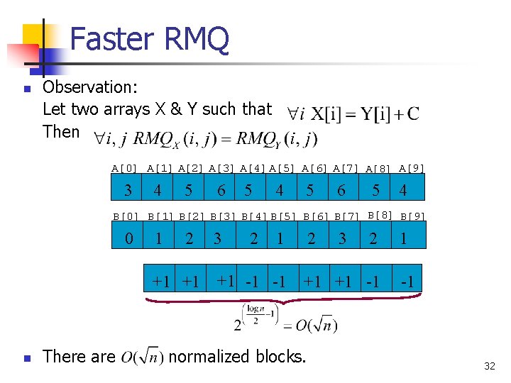 Faster RMQ n Observation: Let two arrays X & Y such that Then A[0]