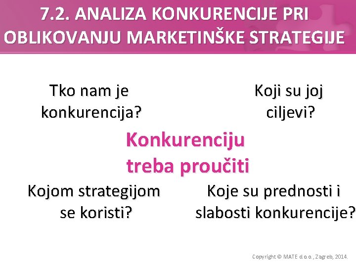 7. 2. ANALIZA KONKURENCIJE PRI OBLIKOVANJU MARKETINŠKE STRATEGIJE Tko nam je konkurencija? Koji su