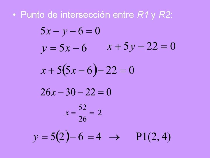  • Punto de intersección entre R 1 y R 2: 