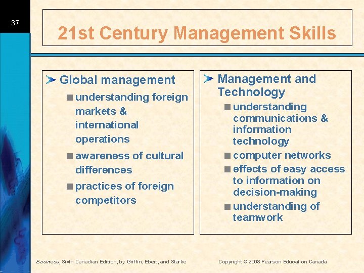 37 21 st Century Management Skills Global management < understanding foreign markets & international
