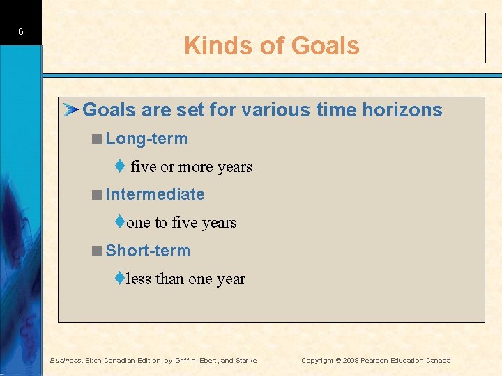 6 Kinds of Goals are set for various time horizons <Long-term t five or