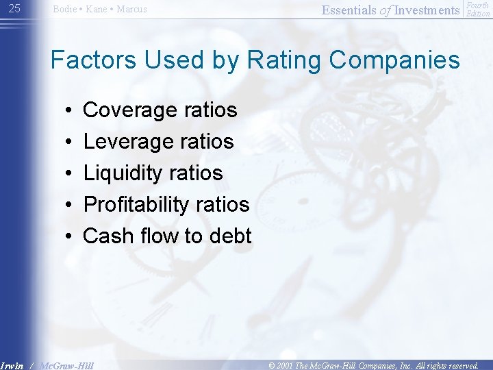 25 Bodie • Kane • Marcus Essentials of Investments Fourth Edition Factors Used by