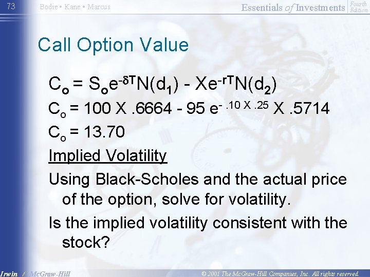73 Bodie • Kane • Marcus Essentials of Investments Fourth Edition Call Option Value