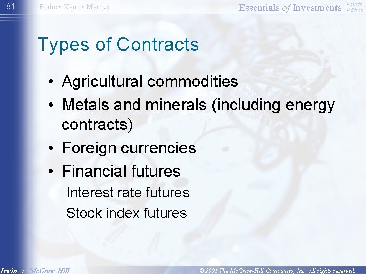 81 Bodie • Kane • Marcus Essentials of Investments Fourth Edition Types of Contracts