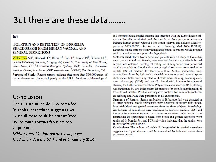 But there are these data……. . Conclusion The culture of viable B. burgdorferi in