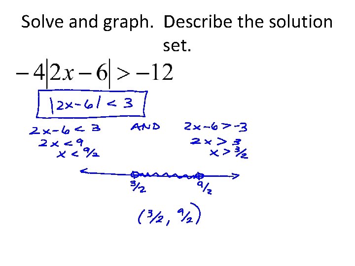 Solve and graph. Describe the solution set. Solve and graph. Describe the solution set.