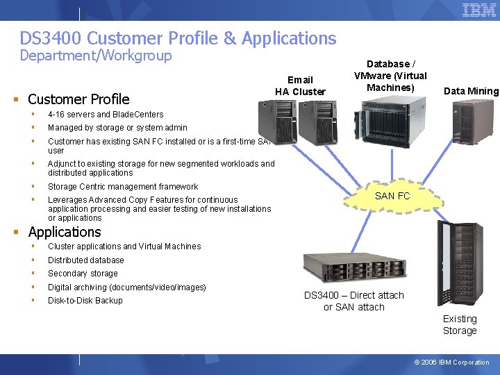 DS 3400 Customer Profile & Applications Department/Workgroup § Customer Profile § 4 -16 servers