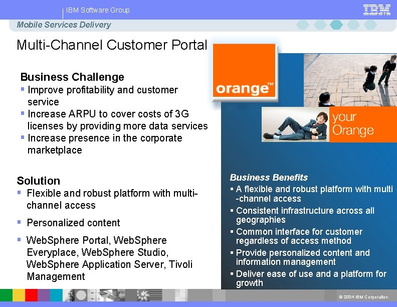 IBM Software Group Mobile Services Delivery Multi-Channel Customer Portal Business Challenge § Improve profitability