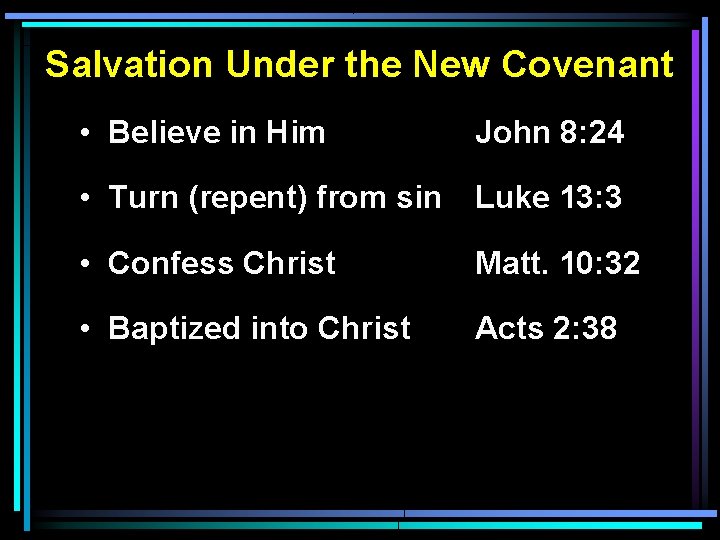 Salvation Under the New Covenant • Believe in Him John 8: 24 • Turn