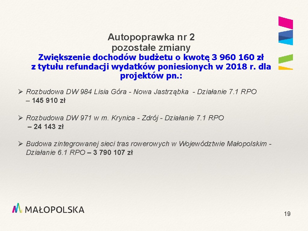 Autopoprawka nr 2 pozostałe zmiany Zwiększenie dochodów budżetu o kwotę 3 960 160 zł