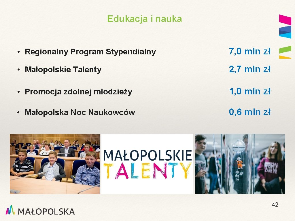 Edukacja i nauka • Regionalny Program Stypendialny 7, 0 mln zł • Małopolskie Talenty