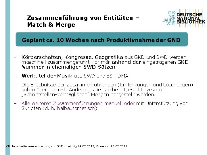 Zusammenführung von Entitäten – Match & Merge – Körperschaften, Kongresse, Geografika aus GKD und