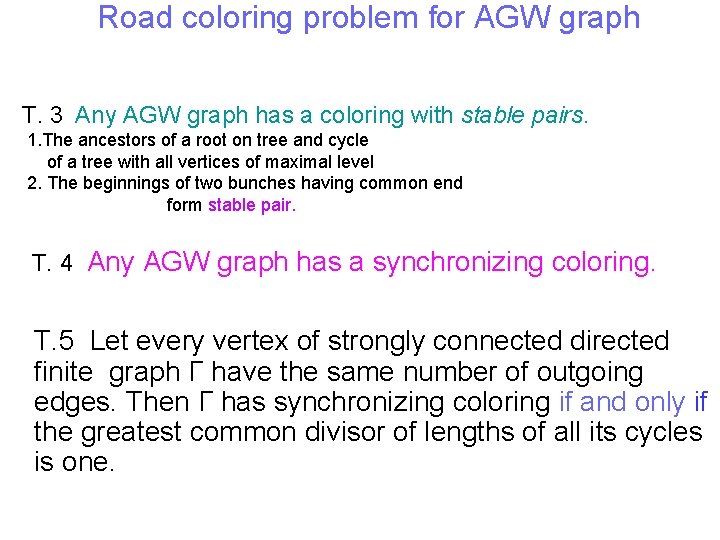 Road coloring problem for AGW graph T. 3 Any AGW graph has a coloring