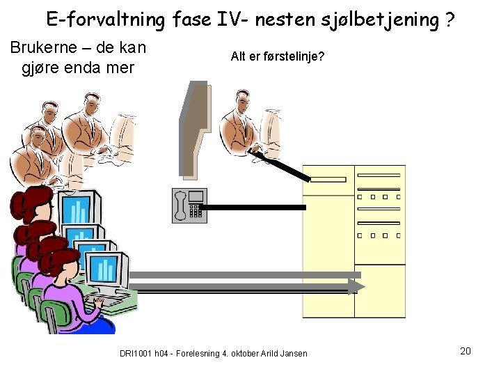 E-forvaltning fase IV- nesten sjølbetjening ? Brukerne – de kan gjøre enda mer Alt