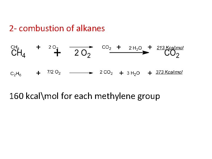 2 - combustion of alkanes 160 kcalmol for each methylene group 2 - combustion of alkanes 160 kcalmol for each methylene group