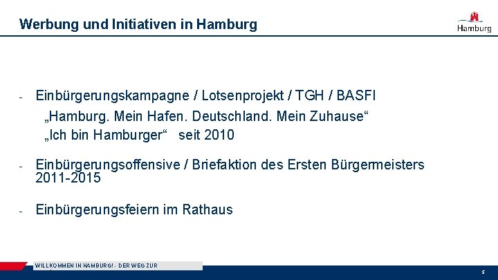 Werbung und Initiativen in Hamburg - Einbürgerungskampagne / Lotsenprojekt / TGH / BASFI „Hamburg.